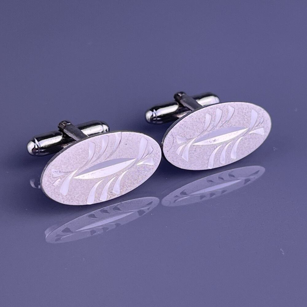 Oval Carved Swoops Cufflinks Sterling Silver Matte Satin Finish Anson Vintage